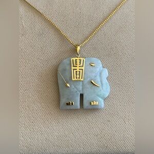 Green Jade Elephant Pendant Sterling Silver Necklace
